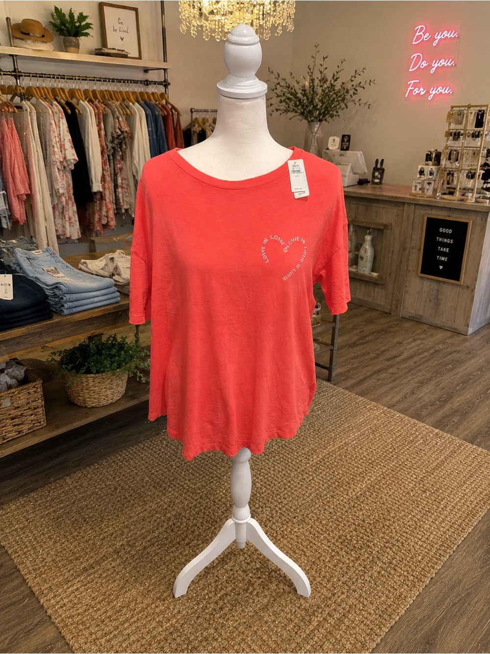 Aerie Love Is Love Coral Oversized T-Shirt Size Large NWT Pride Cotton Tee